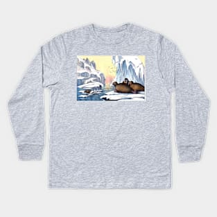 Iced out Polar bears plunge, seals Ice berg, blue, ice, mammal, fish Kids Long Sleeve T-Shirt